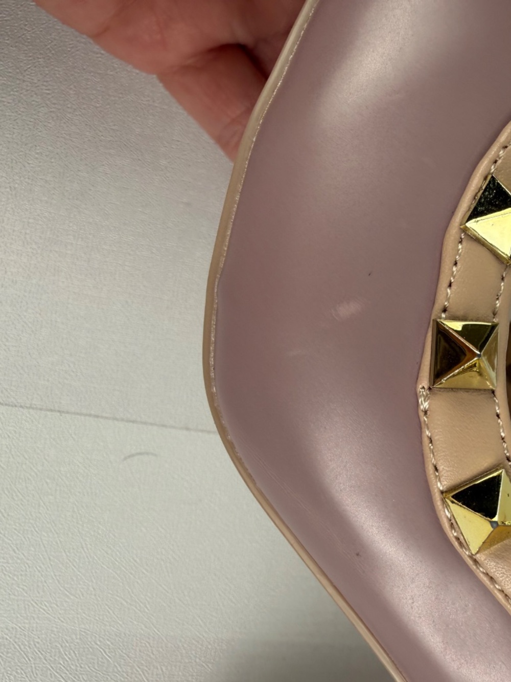 Studded T-Strap Pointed Toe Heels in Dusty Rose - Picture 5 of 10